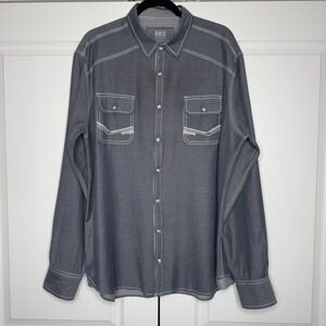 BKE Shirt Mens XL Gray Athletic Fit Western Snap Front Long Sleeve Casual